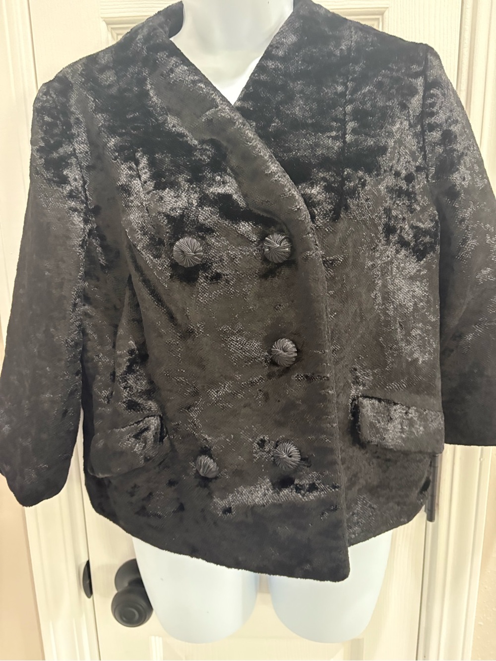 Vintage Women's Black Faux Fur Double-Breasted Jacket